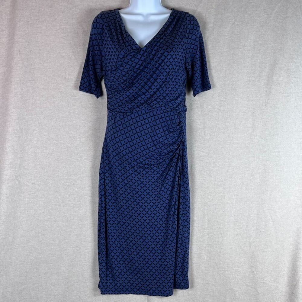 Boden Womens Geometric Jersey Dress Size‎ 12 Knee Length Short Sleeve Vneck